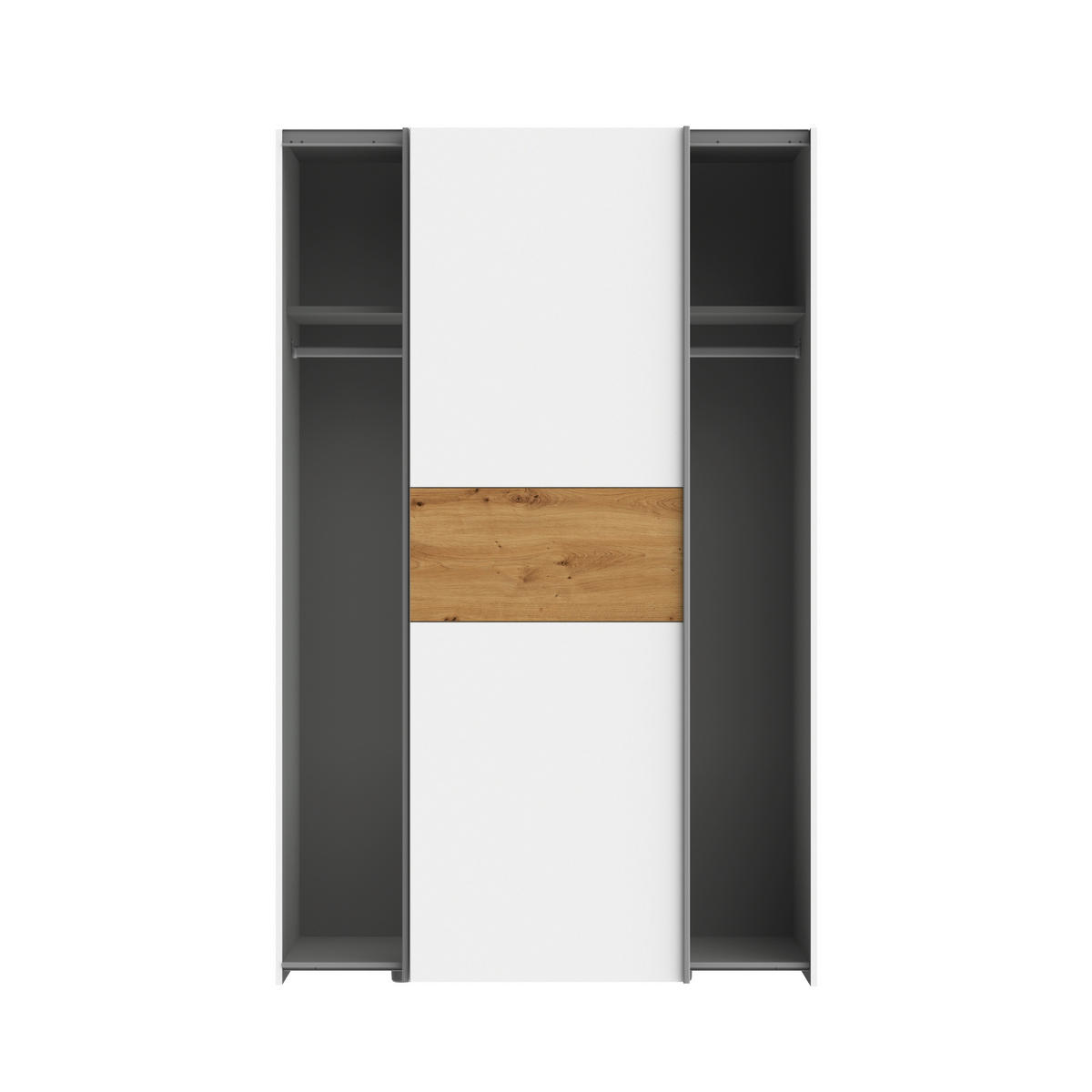 SCHWEBETÜRENSCHRANK 120/190,5/61,2 cm 2-türig Weiß, Eichefarben  - Eichefarben/Alufarben, Design, Holzwerkstoff/Metall (120/190,5/61,2cm) - Boxxx