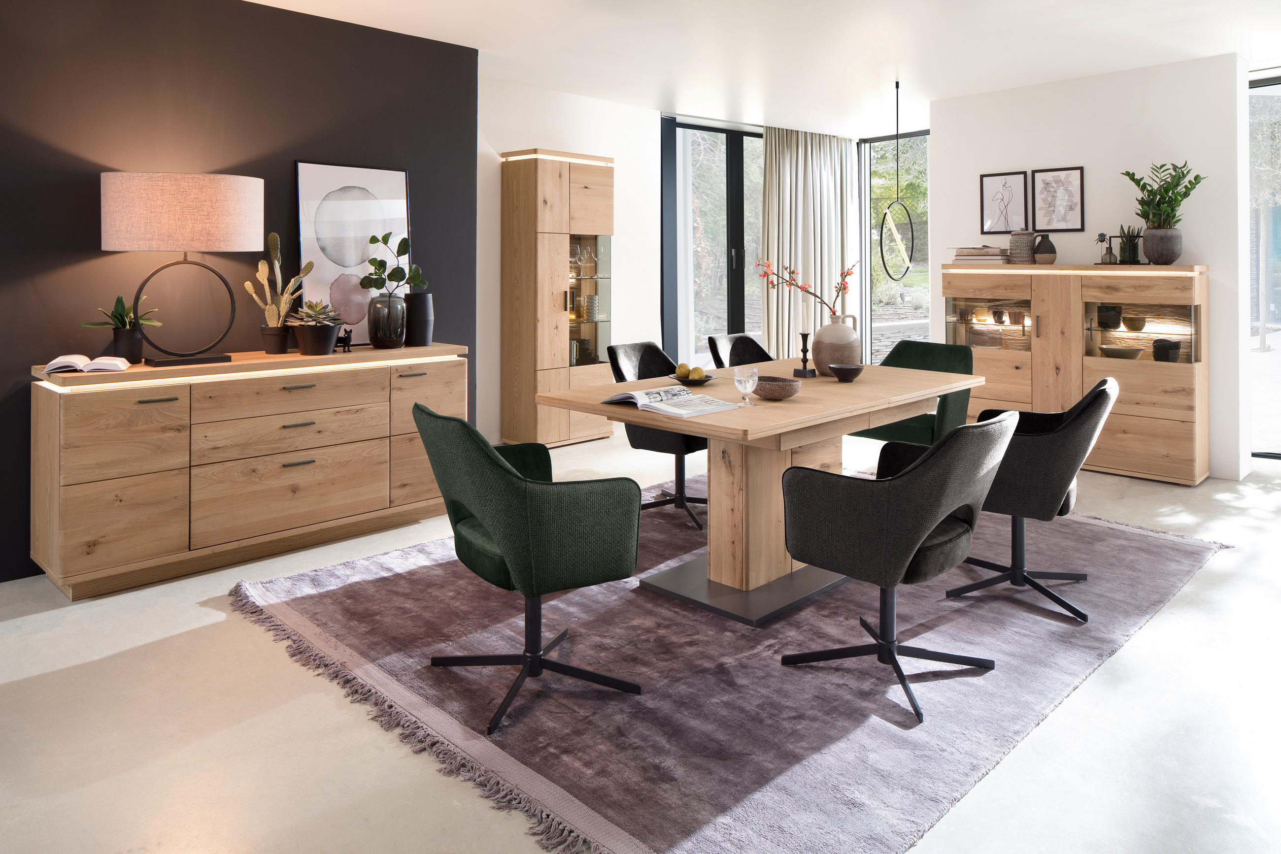 ESSTISCH Balkeneiche furniert rechteckig Anthrazit, Eichefarben  - Eichefarben/Anthrazit, Design, Holz/Holzwerkstoff (180/100/77cm) - Livetastic