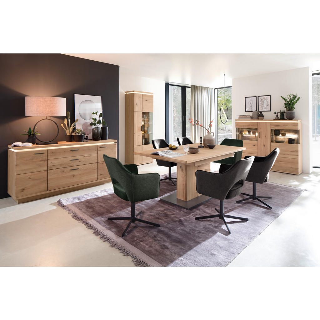 Thumbnail - Livetastic Esstisch, Anthrazit, Eiche, Holz, Holzwerkstoff, Balkeneiche, furniert, rechteckig, Säule, 100x77x180 cm, Ess...