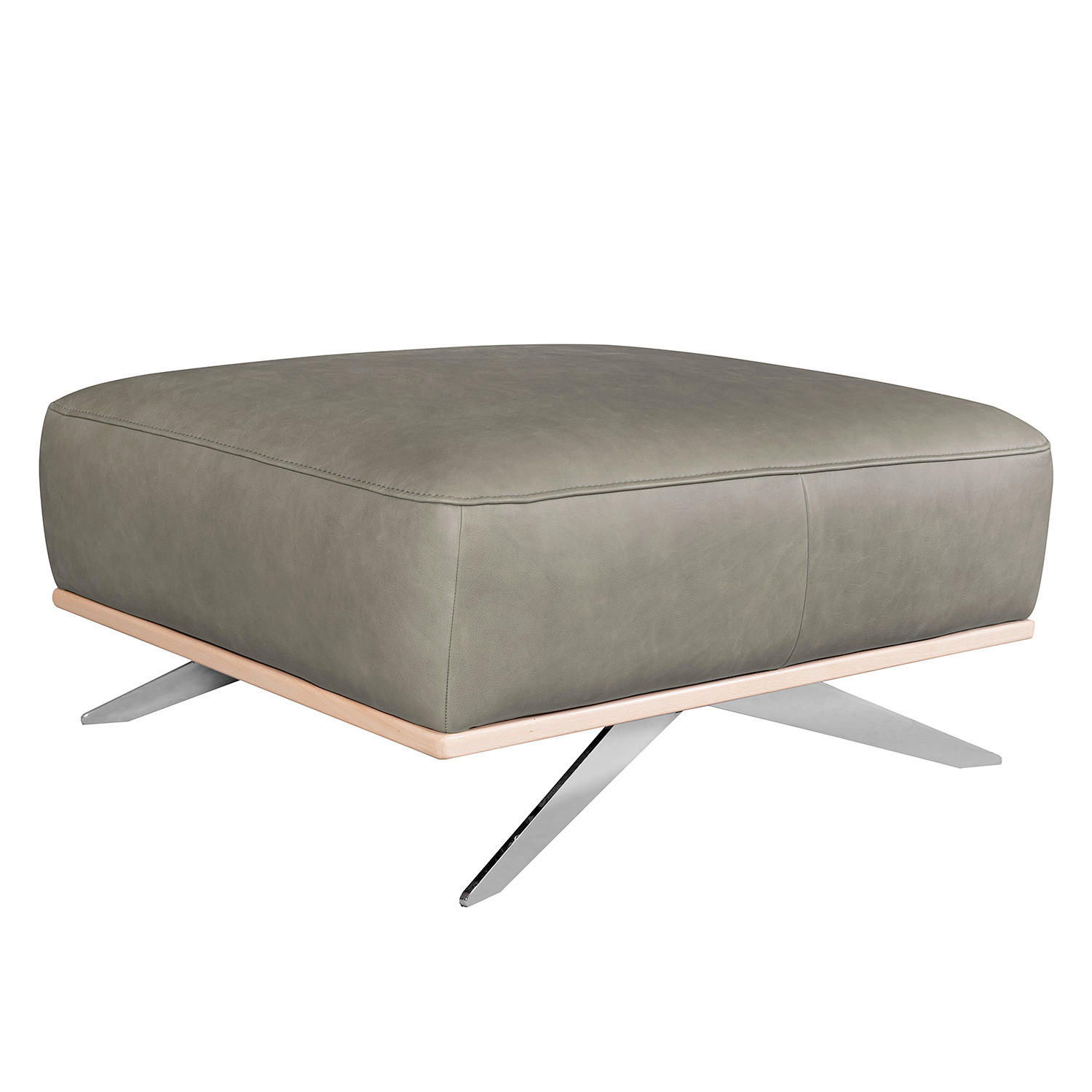 HOCKER Echtleder Grau  - Chromfarben/Grau, Design, Leder/Metall (95/46/80cm) - Livetastic