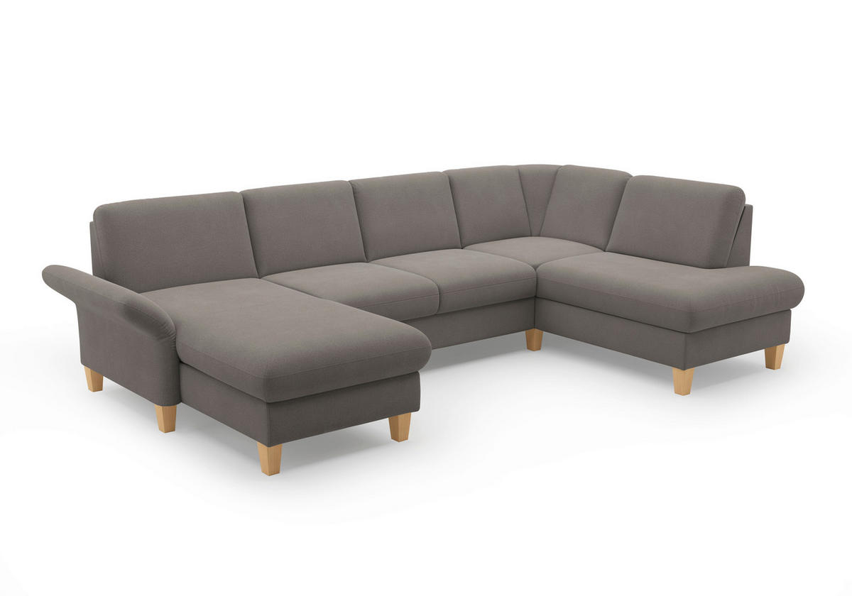 WOHNLANDSCHAFT Graphitfarben Flachgewebe  - Eichefarben/Graphitfarben, KONVENTIONELL, Holz/Textil (164/314/195cm) - Sit & More