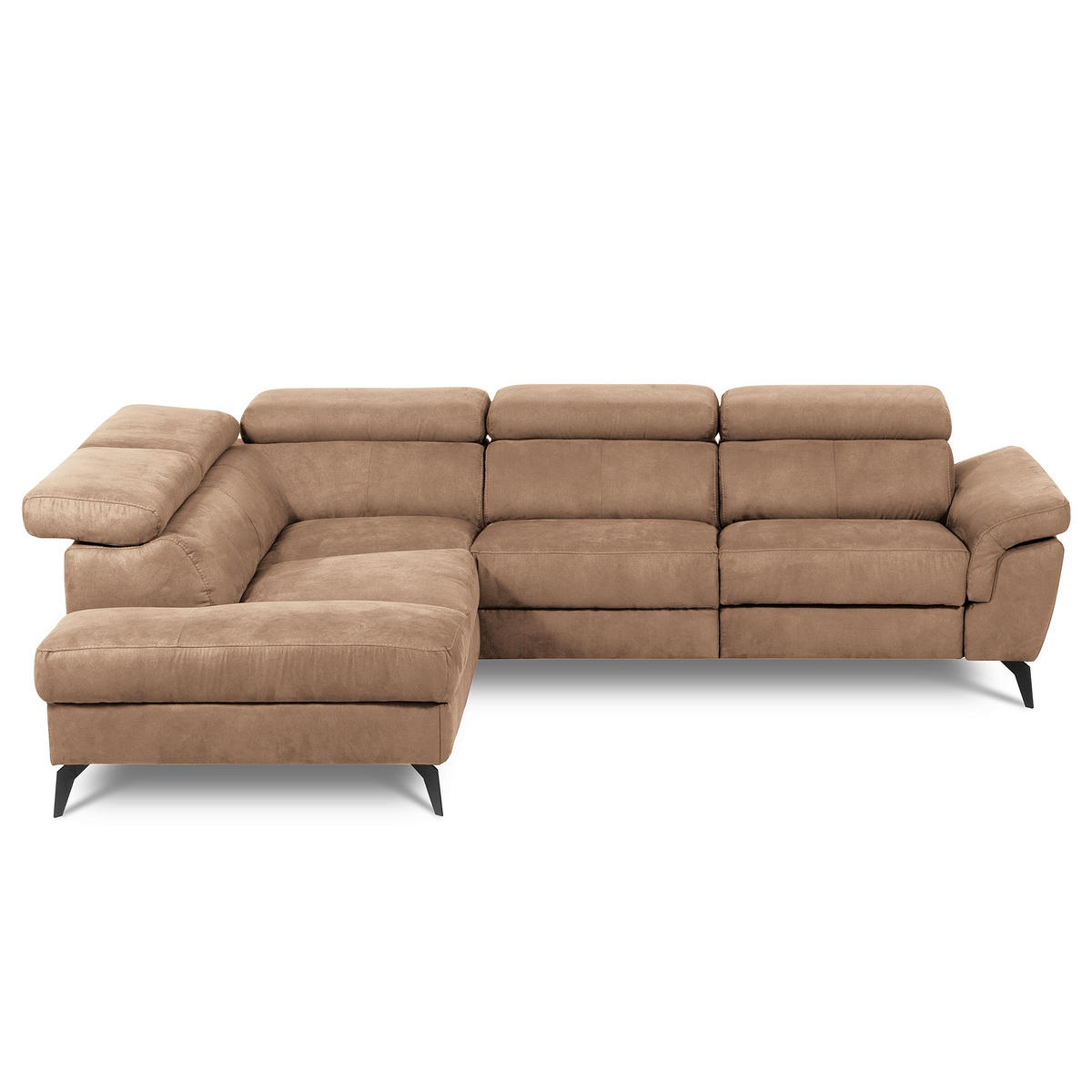 ECKSOFA SONO in Lederlook Hellbraun Armteilverstellung, Kopfteilverstellung  210/265 cm  - Hellbraun/Schwarz, Design, Textil/Metall (210/265cm) - Livetastic