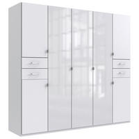 KLEIDERSCHRANK 225/208/58 cm,  in Weiß, 7-türig  - Silberfarben/Weiß, KONVENTIONELL, Glas/Holzwerkstoff (225/208/58cm) - Boxxx