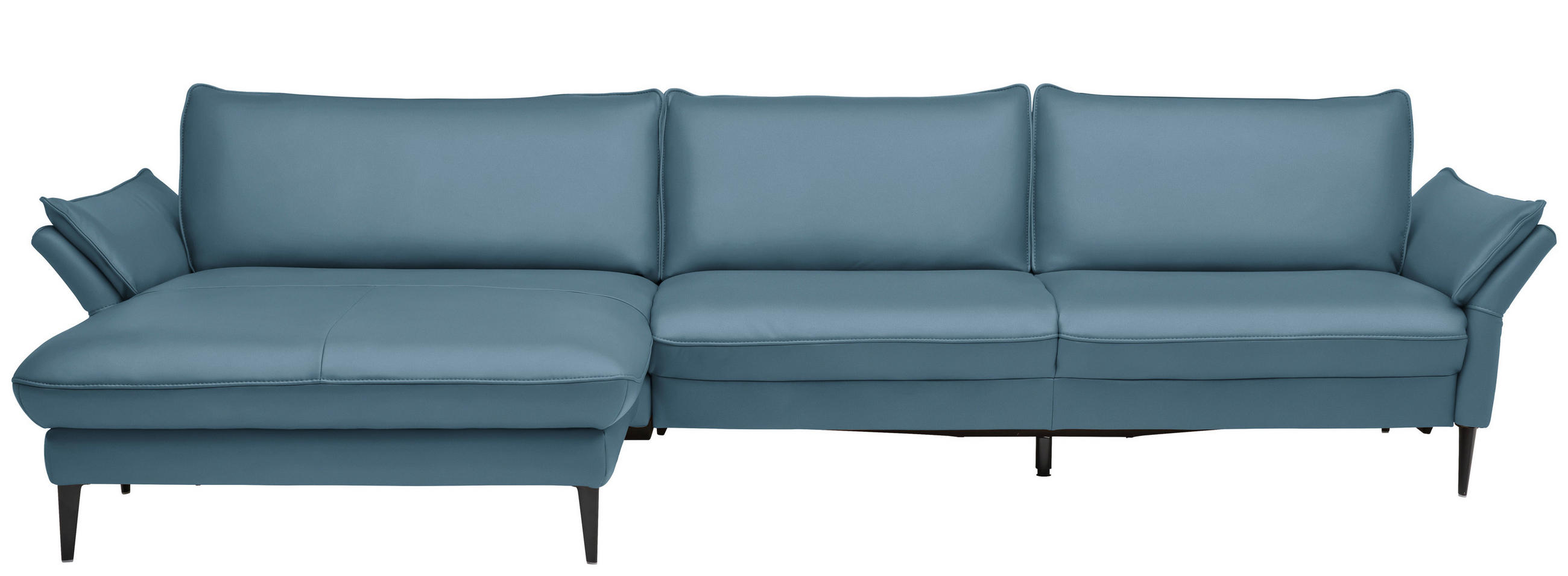 ECKSOFA in Echtleder Hellblau  - Schwarz/Hellblau, Design, Leder/Metall (172/334cm) - Valdera