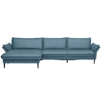ECKSOFA in Echtleder Hellblau  - Schwarz/Hellblau, Design, Leder/Metall (172/334cm) - Valdera