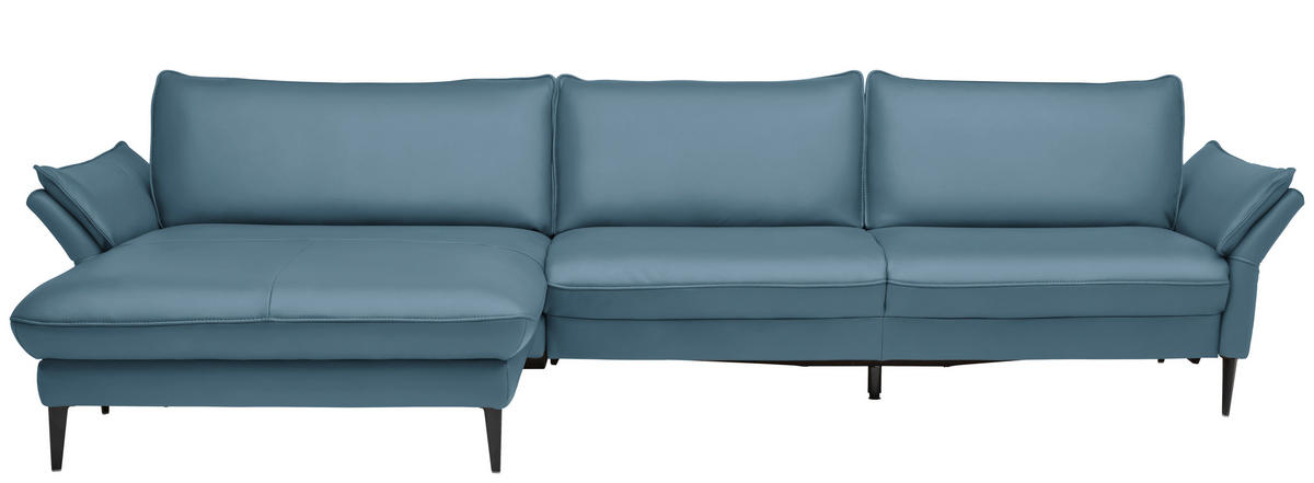 ECKSOFA in Echtleder Hellblau  - Schwarz/Hellblau, Design, Leder/Metall (172/334cm) - Valdera