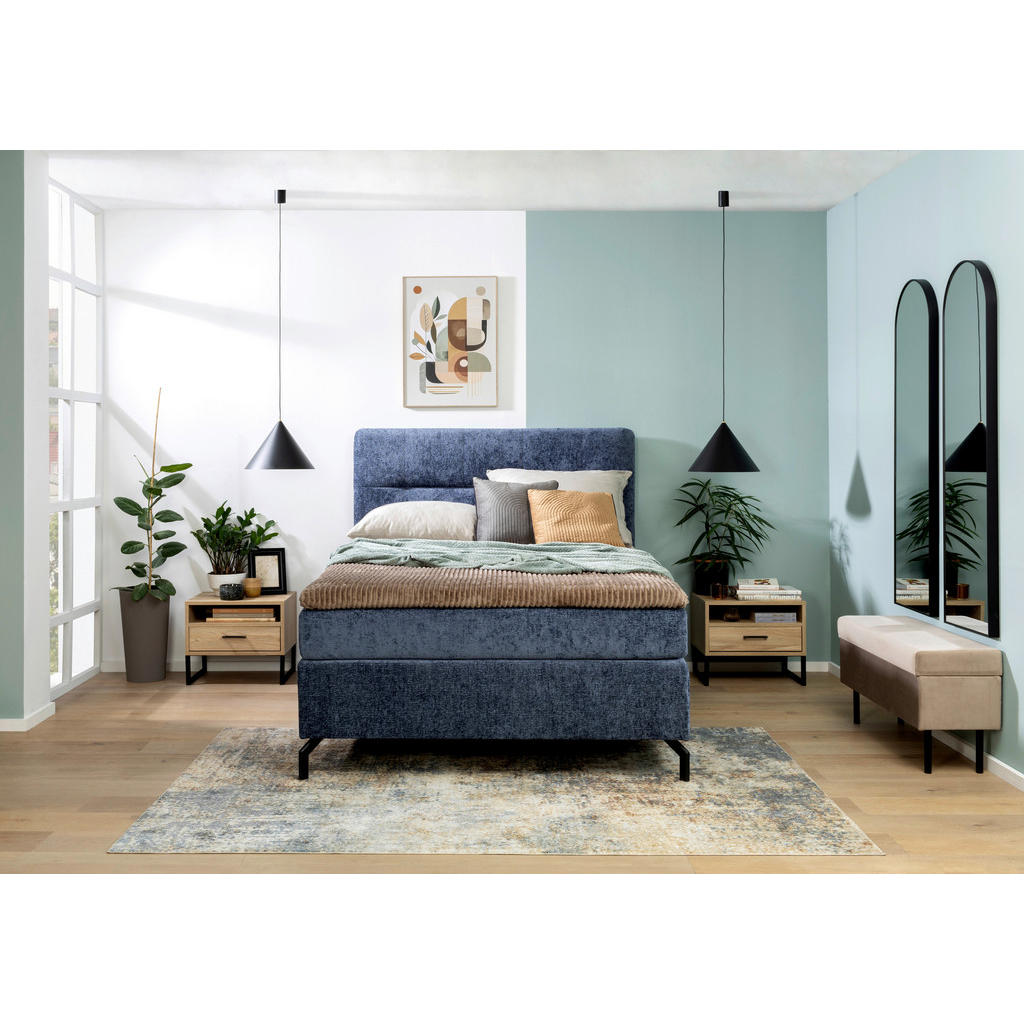 Thumbnail - Esposa Boxspringbett, Blau, Textil, H2, Höhe ca. 17 cm, 140x200 cm, Stoffauswahl, Topper durchgehend, Matratze in versch...