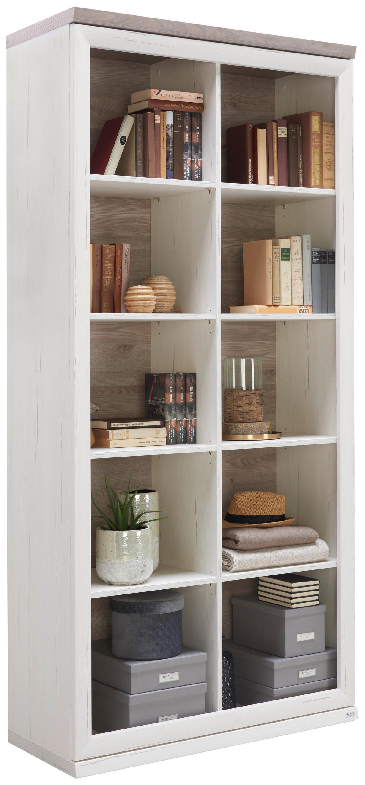 Hom`in REGÁL, šedá, barvy borovice, 100/209/43 cm