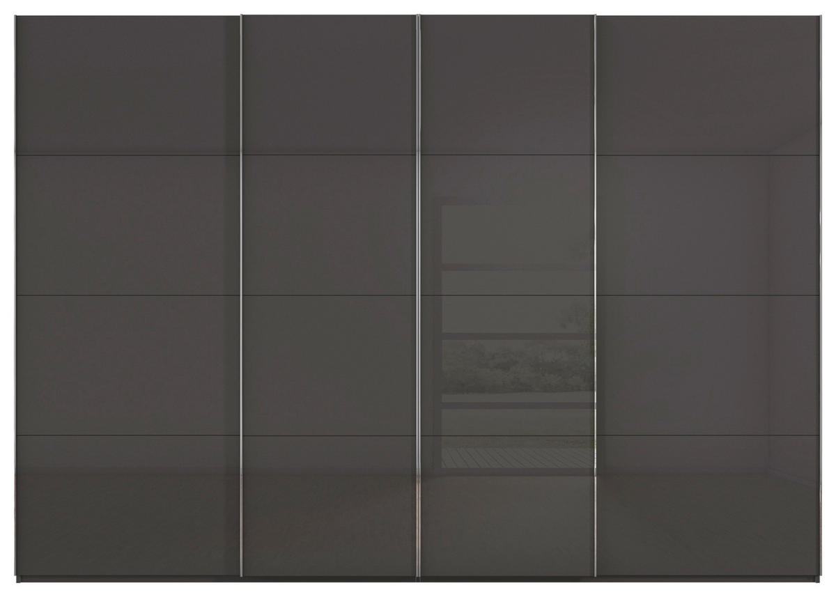 SCHWEBETÜRENSCHRANK 316/223/68 cm 4-türig Graphitfarben, Grau  - Chromfarben/Graphitfarben, Design, Glas/Holzwerkstoff (316/223/68cm) - Novel