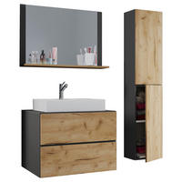 BADEZIMMER 4-teilig  in 114 cm  - Honigeiche/Anthrazit, MODERN, Keramik/Holzwerkstoff (114cm) - MID.YOU