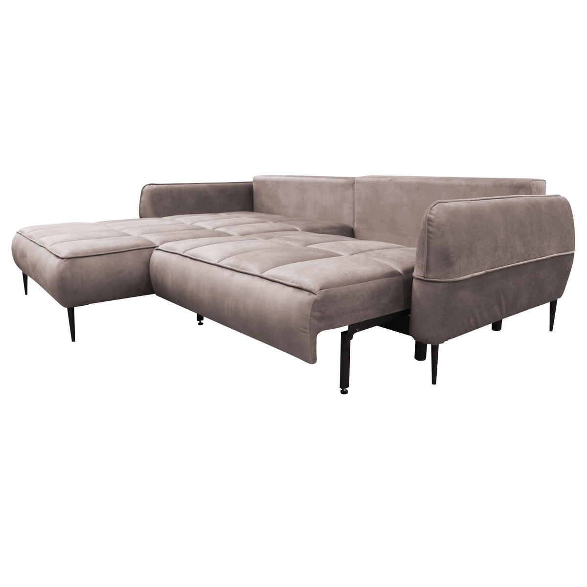 ECKSOFA Beige Velours  - Beige/Schwarz, Design, Textil/Metall (189/260cm) - MID.YOU