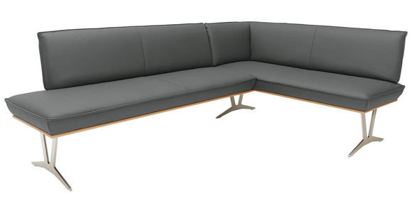 ECKBANK 197/152 cm  in Dunkelgrau  - Edelstahlfarben/Dunkelgrau, Design, Leder/Holz (197/152cm) - Ambiente