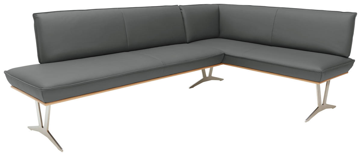 ECKBANK 237/152 cm  in Dunkelgrau  - Edelstahlfarben/Dunkelgrau, Design, Leder/Holz (237/152cm) - Ambiente
