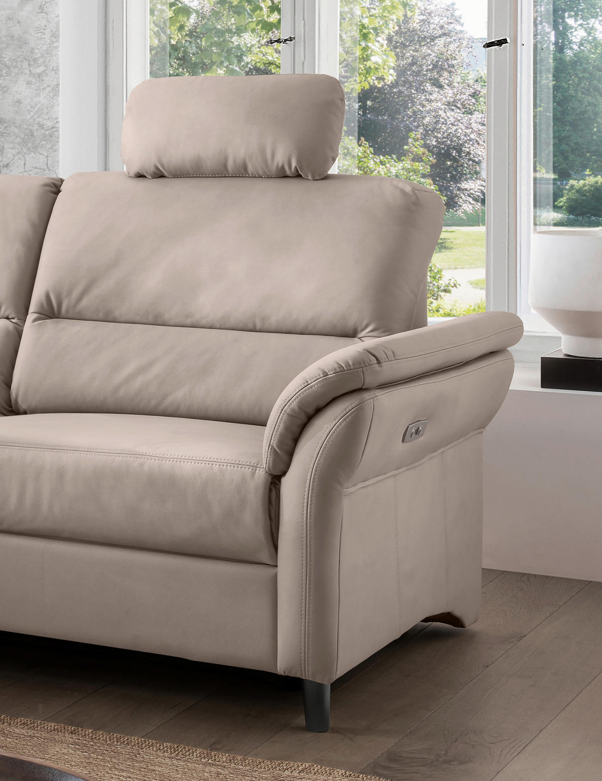ECKSOFA in Lederlook Beige  - Beige/Schwarz, Modern, Holz/Textil (190/266cm) - Livetastic