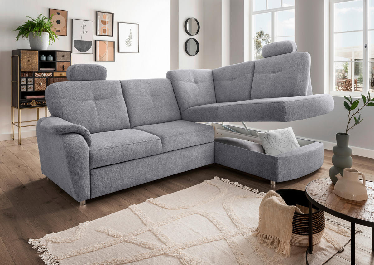 ECKSCHLAFSOFA in Chenille Silberfarben  - Chromfarben/Silberfarben, Modern, Kunststoff/Textil (264/180cm) - Livetastic