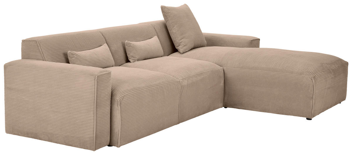 ECKSOFA Hellbraun Cord  - Hellbraun/Schwarz, Design, Kunststoff/Textil (303/196cm) - Livetastic