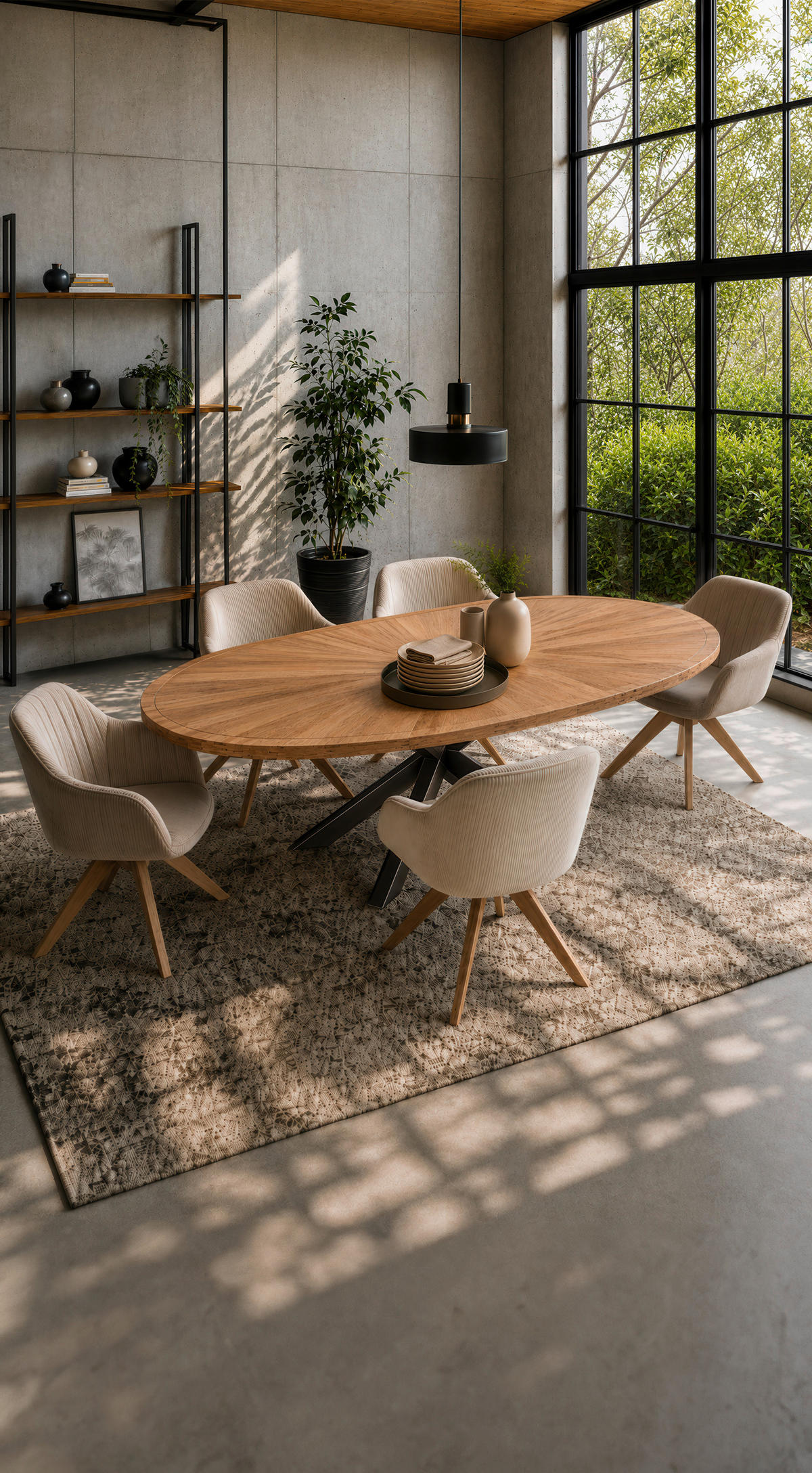 ESSTISCH 254/135/78 cm Echtholz  Holz oval Schwarz, Ulmefarben  - Ulmefarben/Schwarz, LIFESTYLE, Holz/Metall (254/135/78cm) - Ambia Home