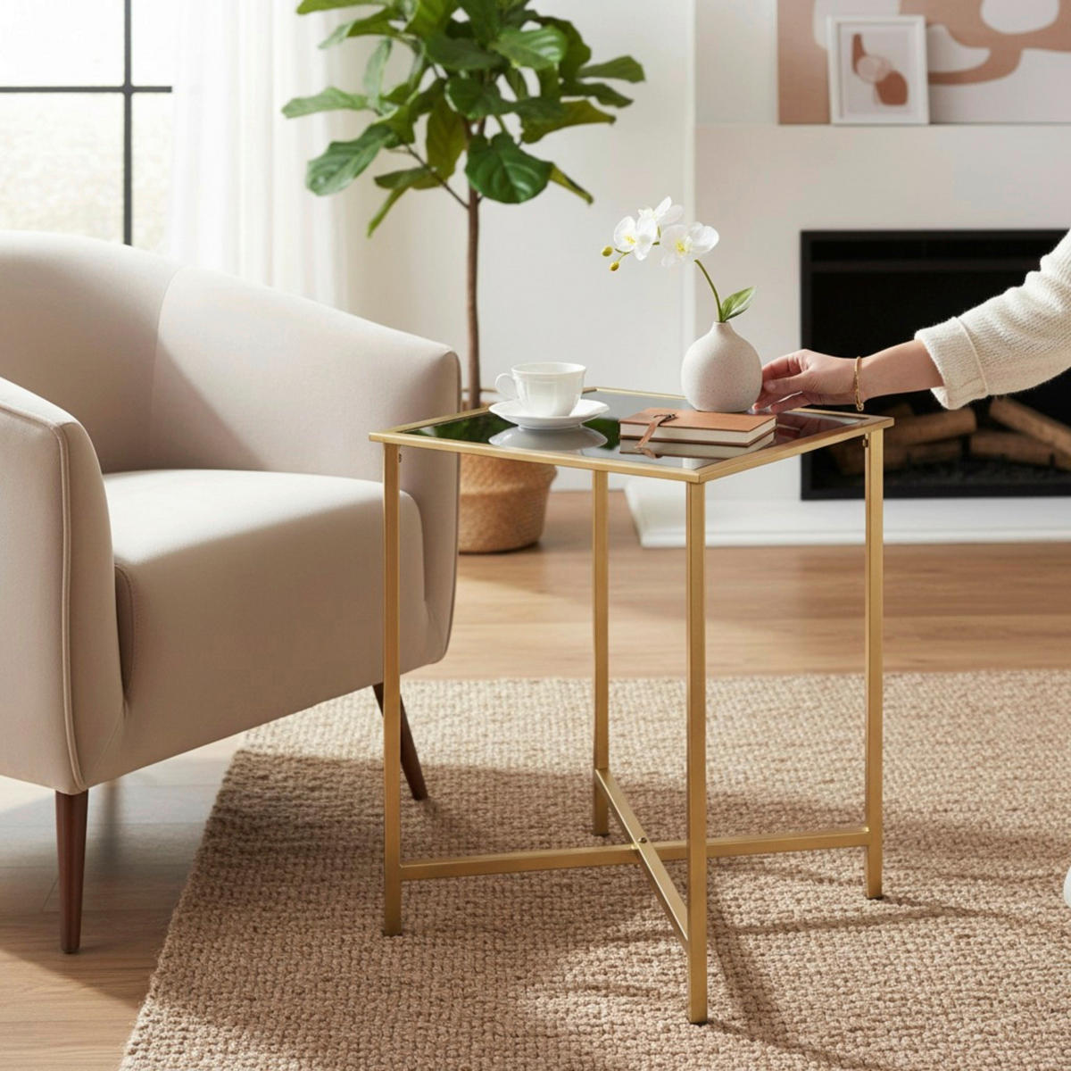 COUCHTISCH in Metall, Glas 39/39/53 cm  - Klar/Goldfarben, MODERN, Glas/Metall (39/39/53cm)