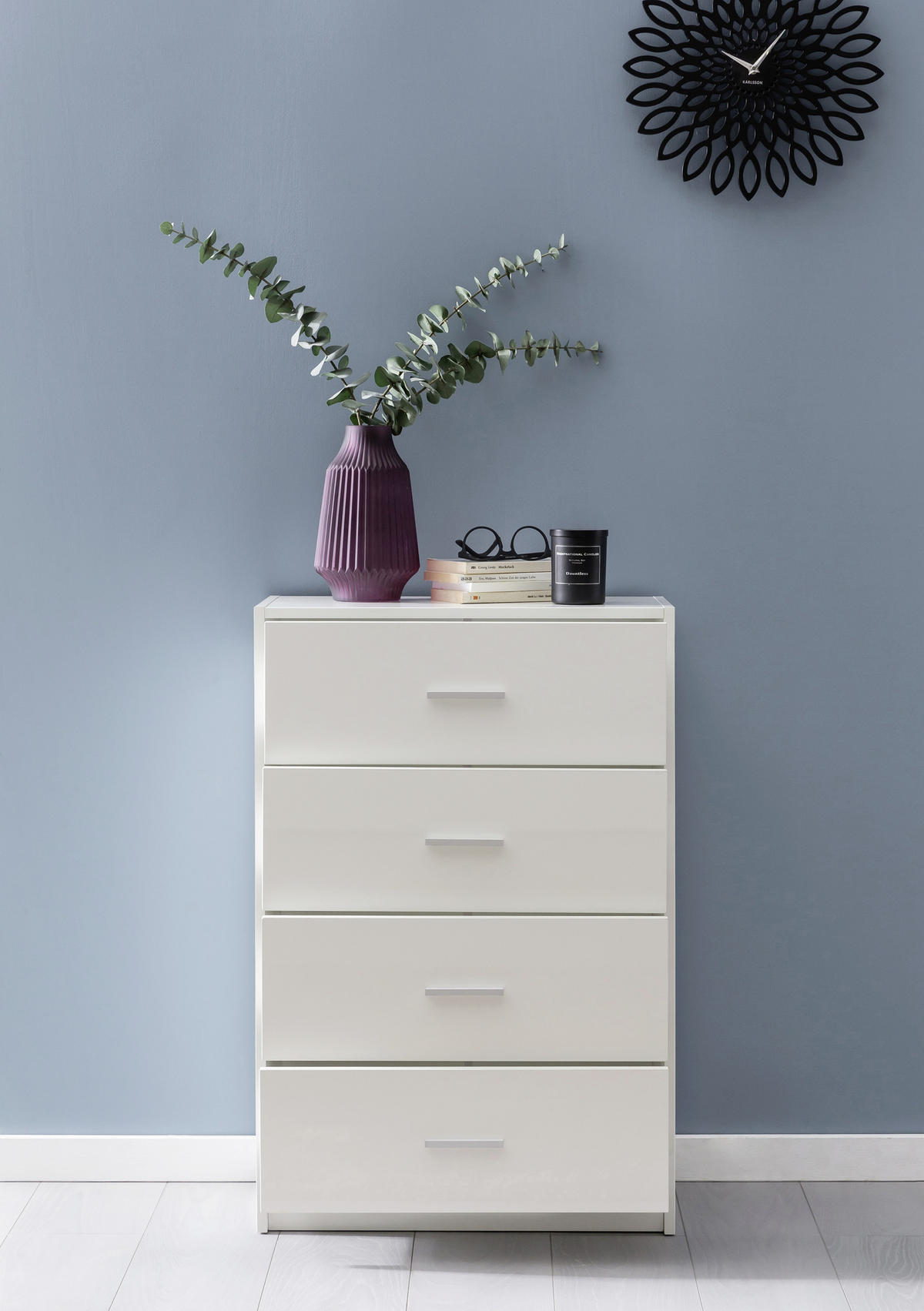 VYSOKÁ KOMODA, biela, 60/90/30 cm - biela/hliníková, Konventionell, kov/kompozitné drevo (60/90/30cm) - MID.YOU