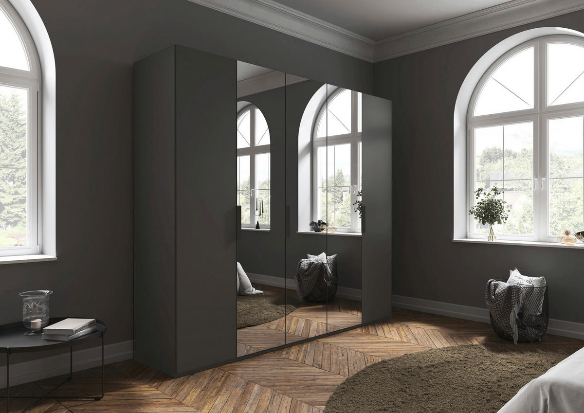 DREHTÜRENSCHRANK 251/235/61 cm,  in Graphitfarben, 5-türig  - Graphitfarben, Basics, Glas/Holzwerkstoff (251/235/61cm) - Novel