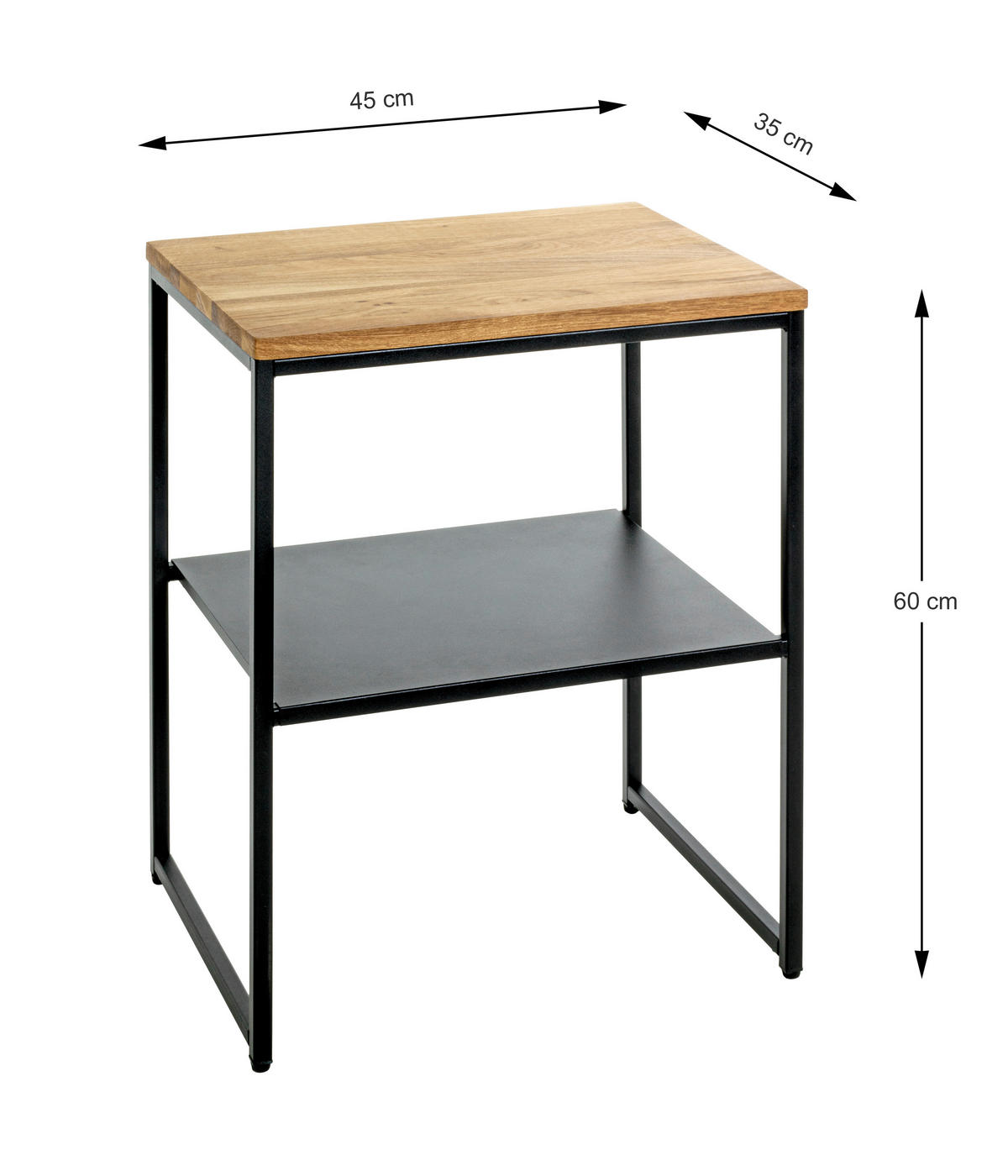 BEISTELLTISCH in Holz, Metall 45/35/35 cm  - Eichefarben/Schwarz, Design, Holz/Metall (45/35/35cm)