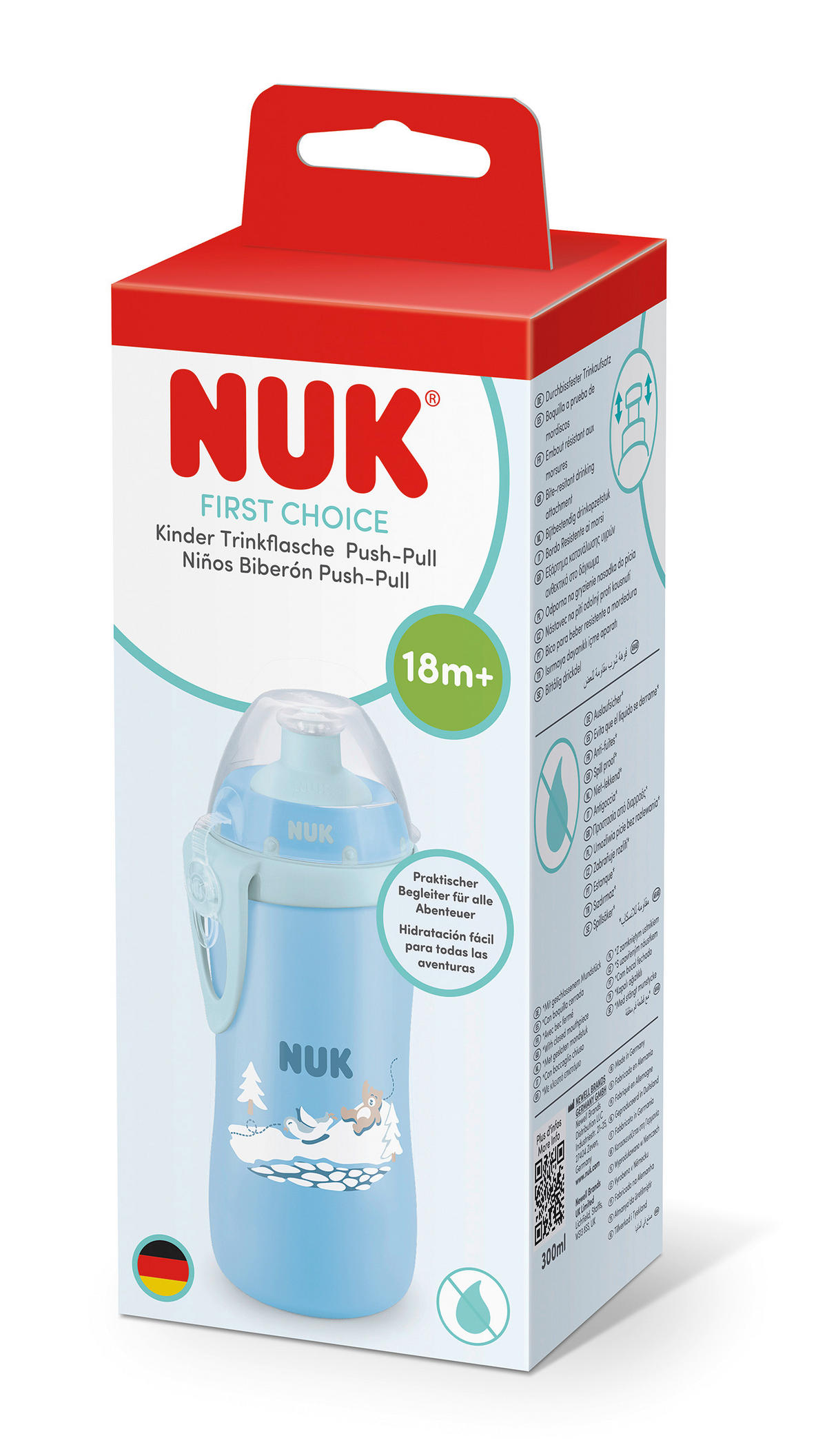KINDERTRINKFLASCHE NUK First Choice Trinkflasche Push-Pull, Bär  - Pastellblau, Basics, Kunststoff (300ml) - NUK