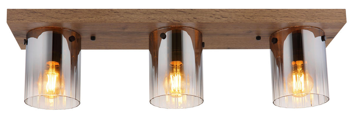 DECKENLEUCHTE UNDERWOOD 71/16/18 cm   - Dunkelbraun, Natur, Glas/Holzwerkstoff (71/16/18cm)