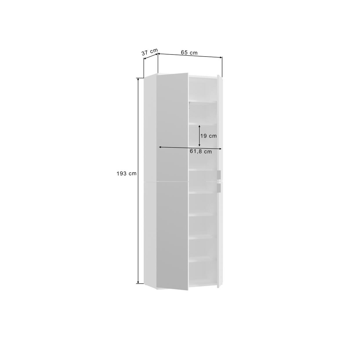 MEHRZWECKSCHRANK 65/193/37 cm  in Weiß  - Chromfarben/Weiß Hochglanz, MODERN, Holzwerkstoff/Metall (65/193/37cm) - MID.YOU
