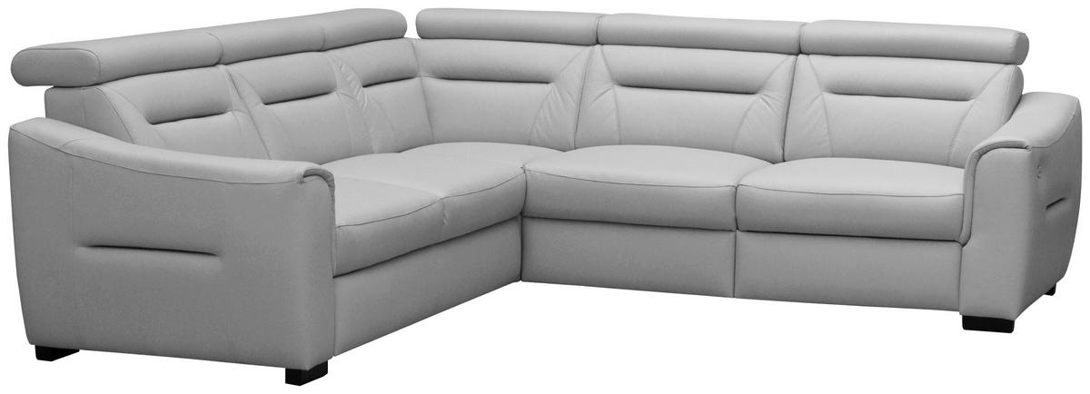 ECKSOFA  in Lederlook Echtleder Platinfarben  - Platinfarben/Wengefarben, Design, Leder/Holz (260/260cm) - Celina Home