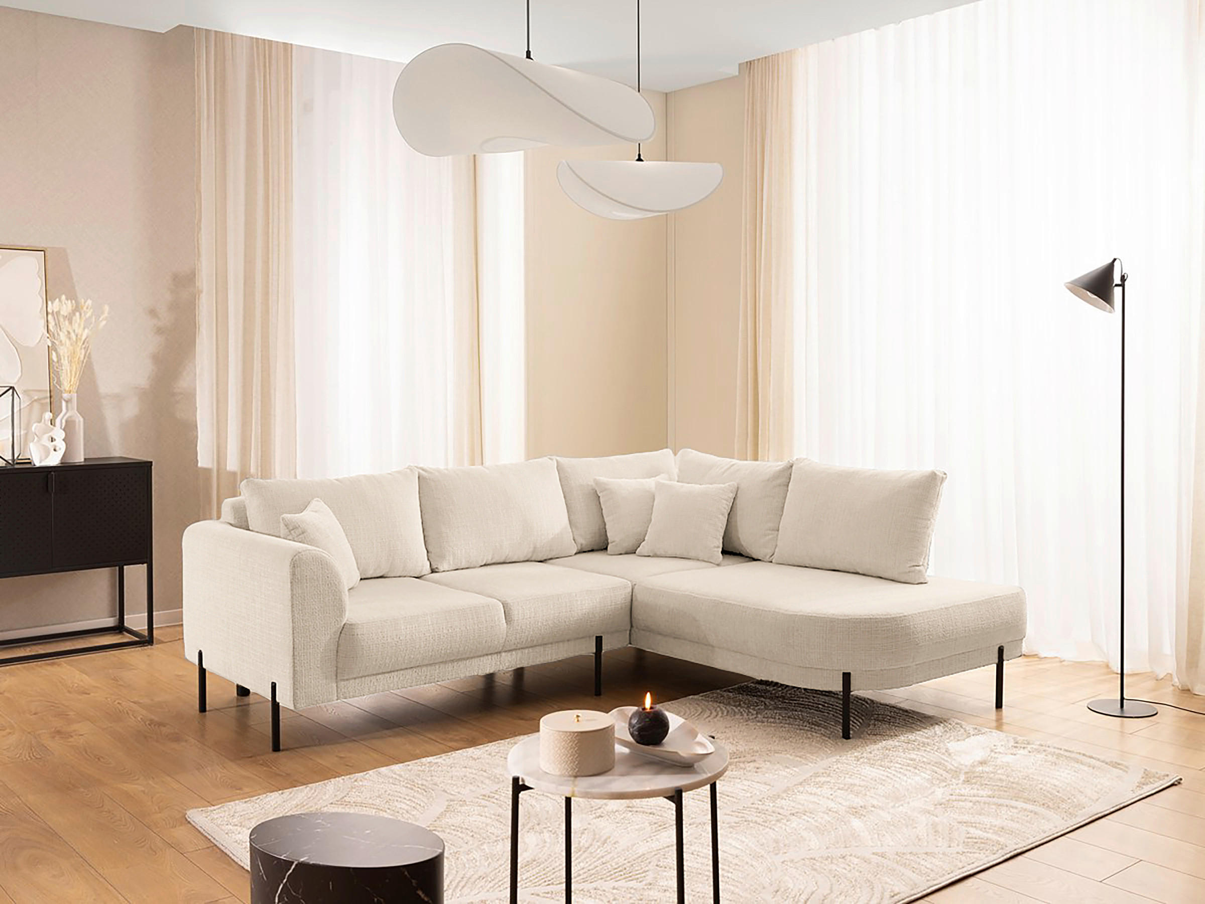 ECKSOFA  Chenille Creme  - Creme/Schwarz, Design, Kunststoff/Textil (233/200cm) - Livetastic