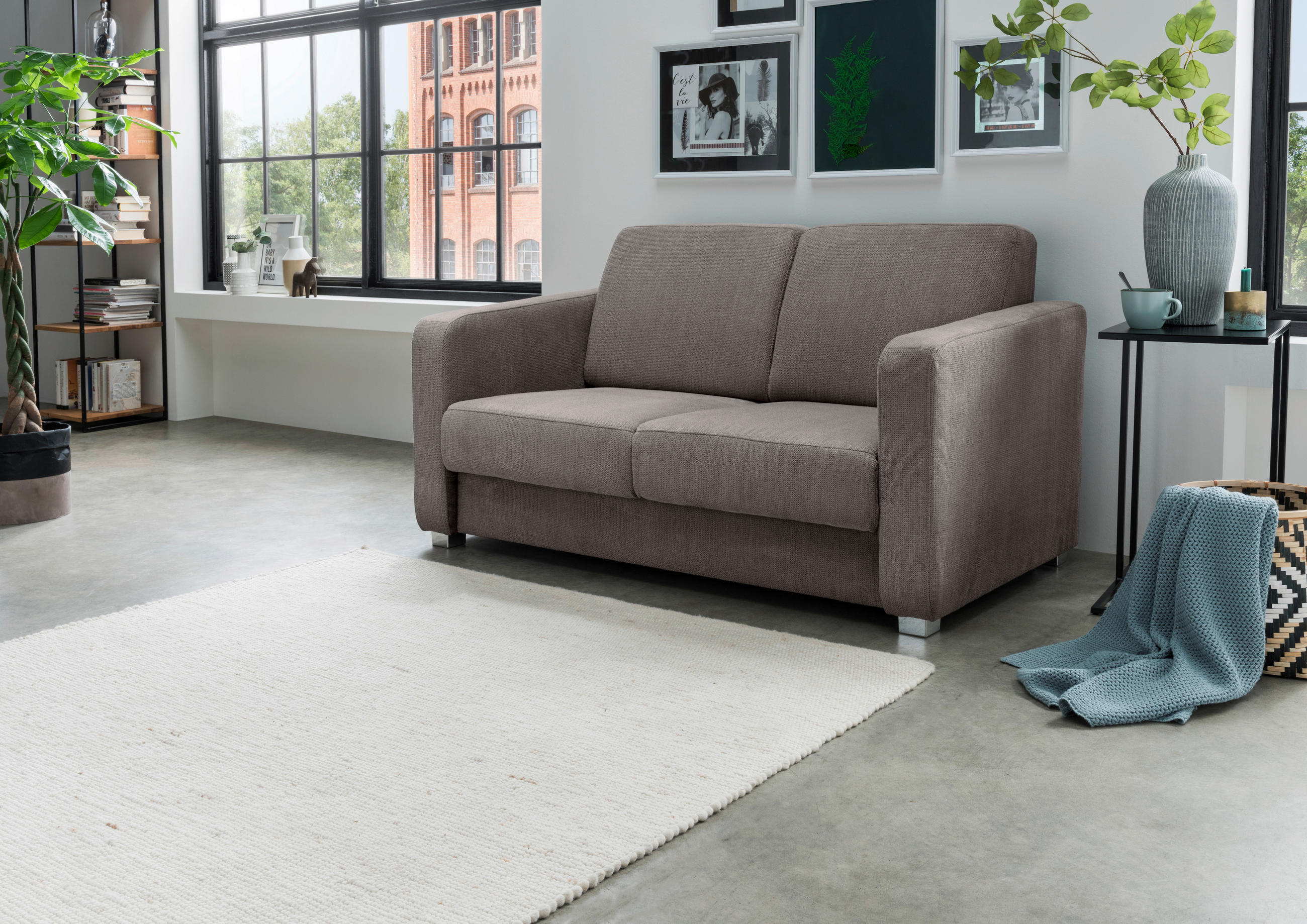 SCHLAFSOFA in Chenille Graubraun  - Chromfarben/Graubraun, Basics, Kunststoff/Textil (159/88/87cm) - Livetastic
