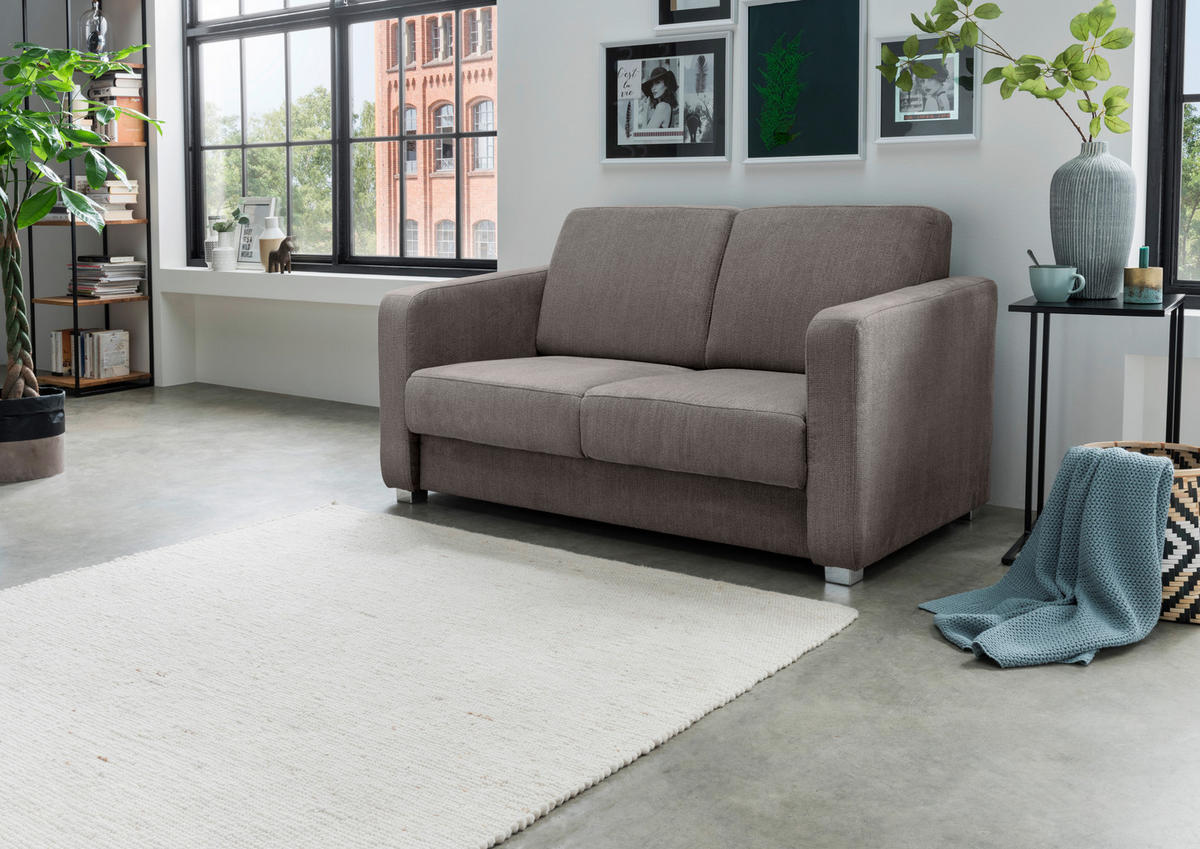 SCHLAFSOFA Chenille Graubraun  - Chromfarben/Graubraun, Basics, Kunststoff/Textil (159/88/87cm) - Livetastic