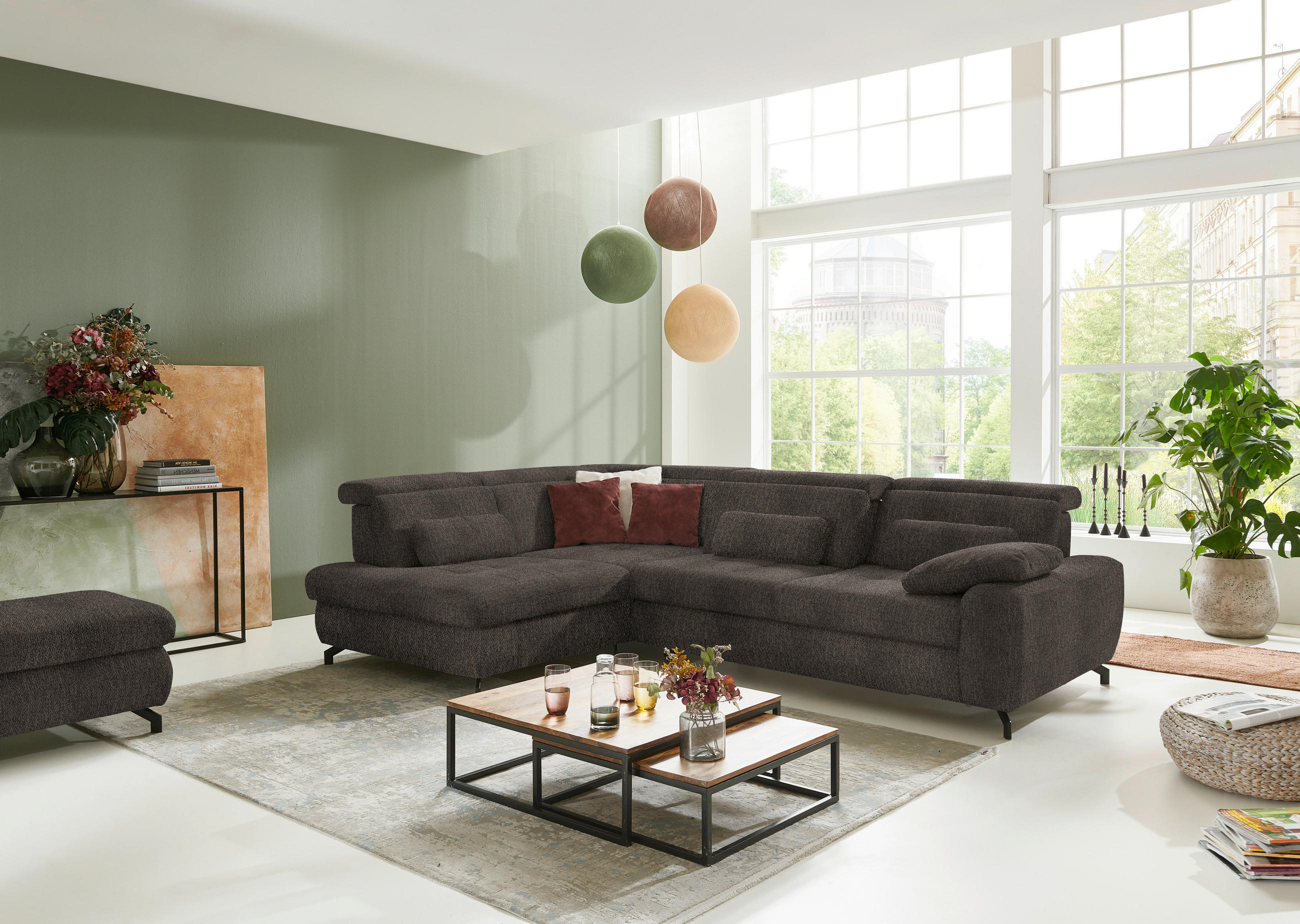 ECKSOFA in Chenille Fango  - Fango/Schwarz, Design, Textil/Metall (220/310cm) - Beldomo Style