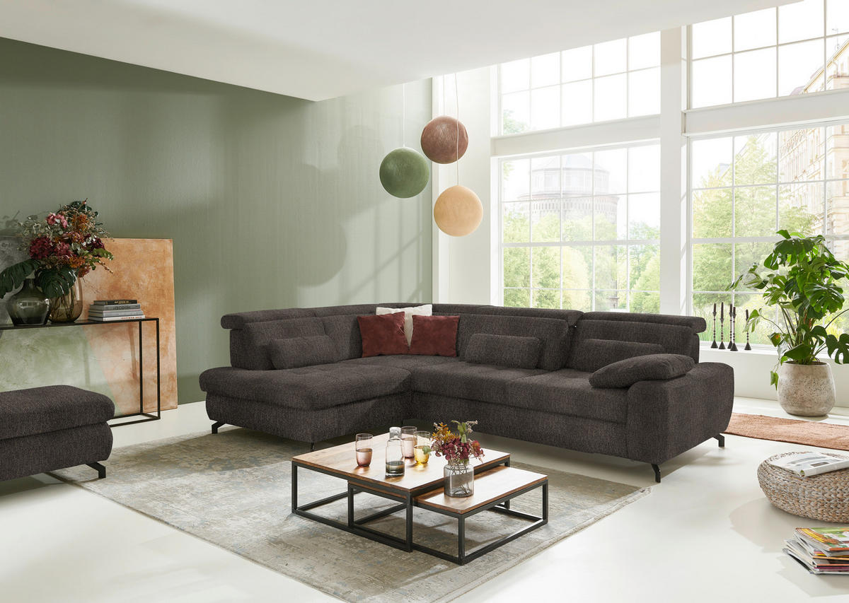 ECKSOFA in Chenille Fango  - Fango/Schwarz, Design, Textil/Metall (220/310cm) - Beldomo Style