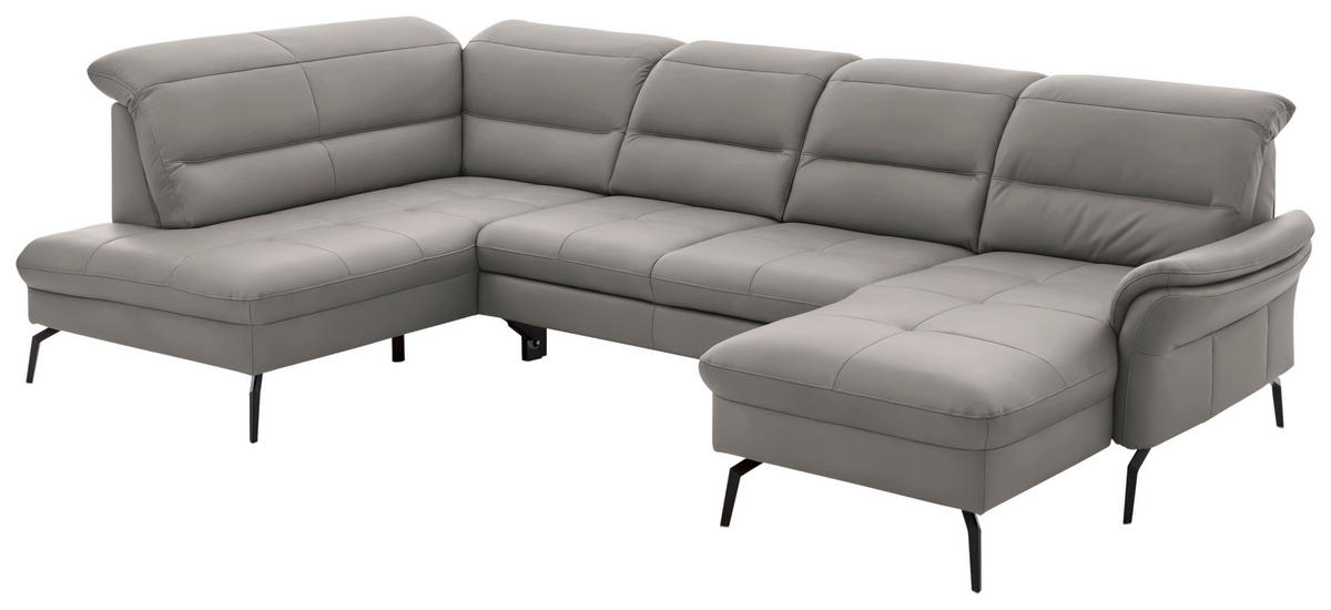 WOHNLANDSCHAFT  in Echtleder Hellgrau  - Hellgrau/Schwarz, Design, Leder/Metall (206/336/181cm) - Beldomo Speed