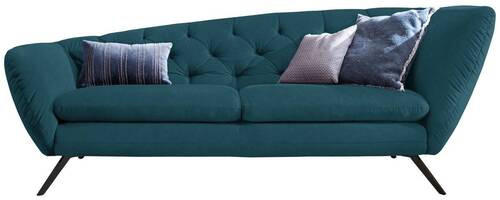 CHESTERFIELD-SOFA in Mikrofaser Schwarz, Petrol  - Petrol/Schwarz, Design, Textil/Metall (223/84/90cm) - Pure Home Lifestyle
