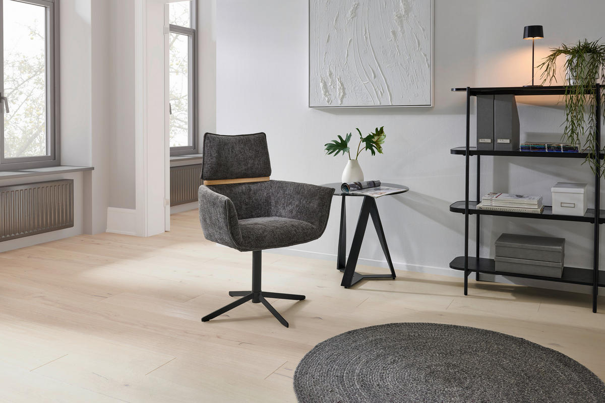 STOLIČKA S PODRÚČKAMI, železo, tkaná textília, tmavosivá - čierna/tmavosivá, Modern, kov/drevo (62/86/56cm) - MID.YOU