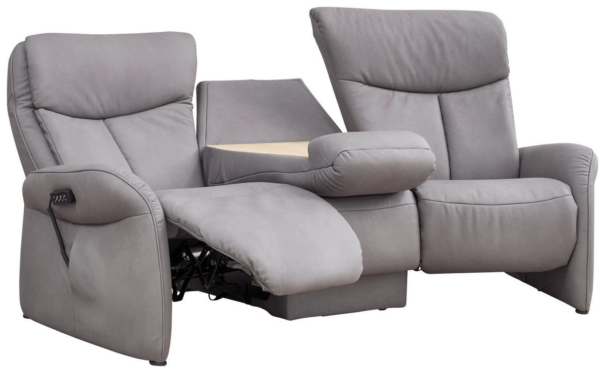 TRAPEZSOFA Echtleder Graubraun Ablage, Relaxfunktion, Kopfteilverstellung  - Anthrazit/Graubraun, Design, Leder/Metall (212/107/104cm) - Himolla Komfortklass