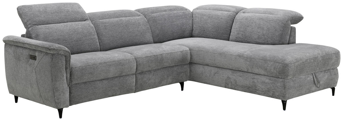 ECKSOFA Grau Chenille Relaxfunktion, Kopfteilverstellung, Stauraum  - Schwarz/Grau, Design, Textil/Metall (266/220cm) - Xora