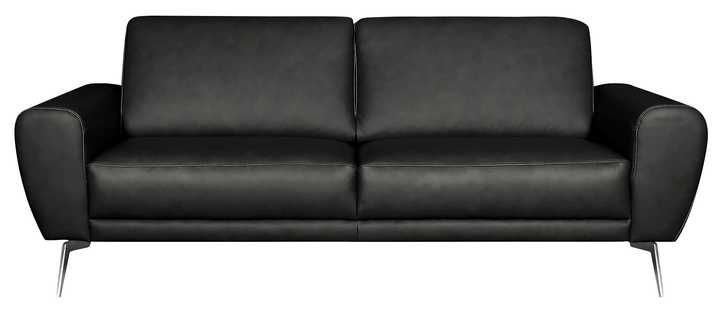 3-SITZER-SOFA in Echtleder Schwarz - Chromfarben/Schwarz, Design, Leder/Metall (207/85/92cm) - Livetastic
