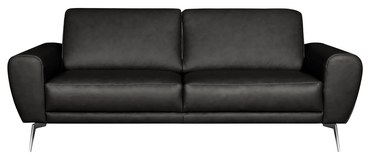 3-SITZER-SOFA in Echtleder Schwarz  - Chromfarben/Schwarz, Design, Leder/Metall (207/85/92cm) - Livetastic
