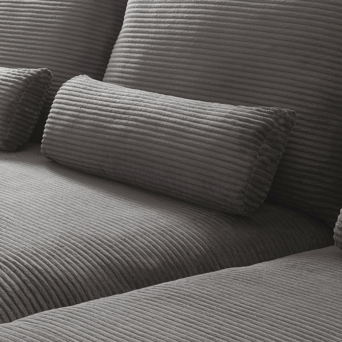 ECKSOFA Grau Cord Nierenkissen, Rückenkissen  - Schwarz/Grau, Design, Textil/Metall (313/172cm) - P & B