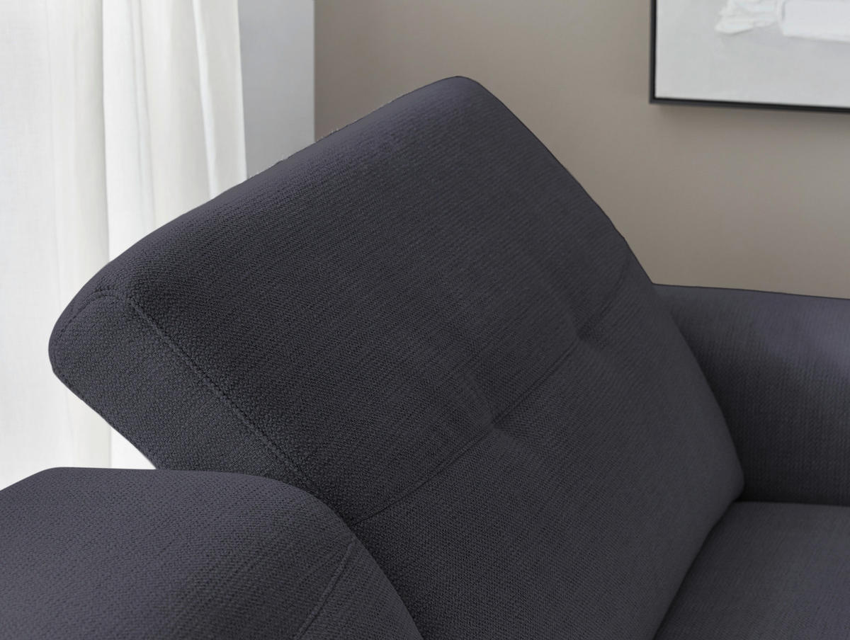 ECKSOFA in Struktur Dunkelblau  - Eichefarben/Schwarz, Design, Holz/Textil (163/305cm) - Novel