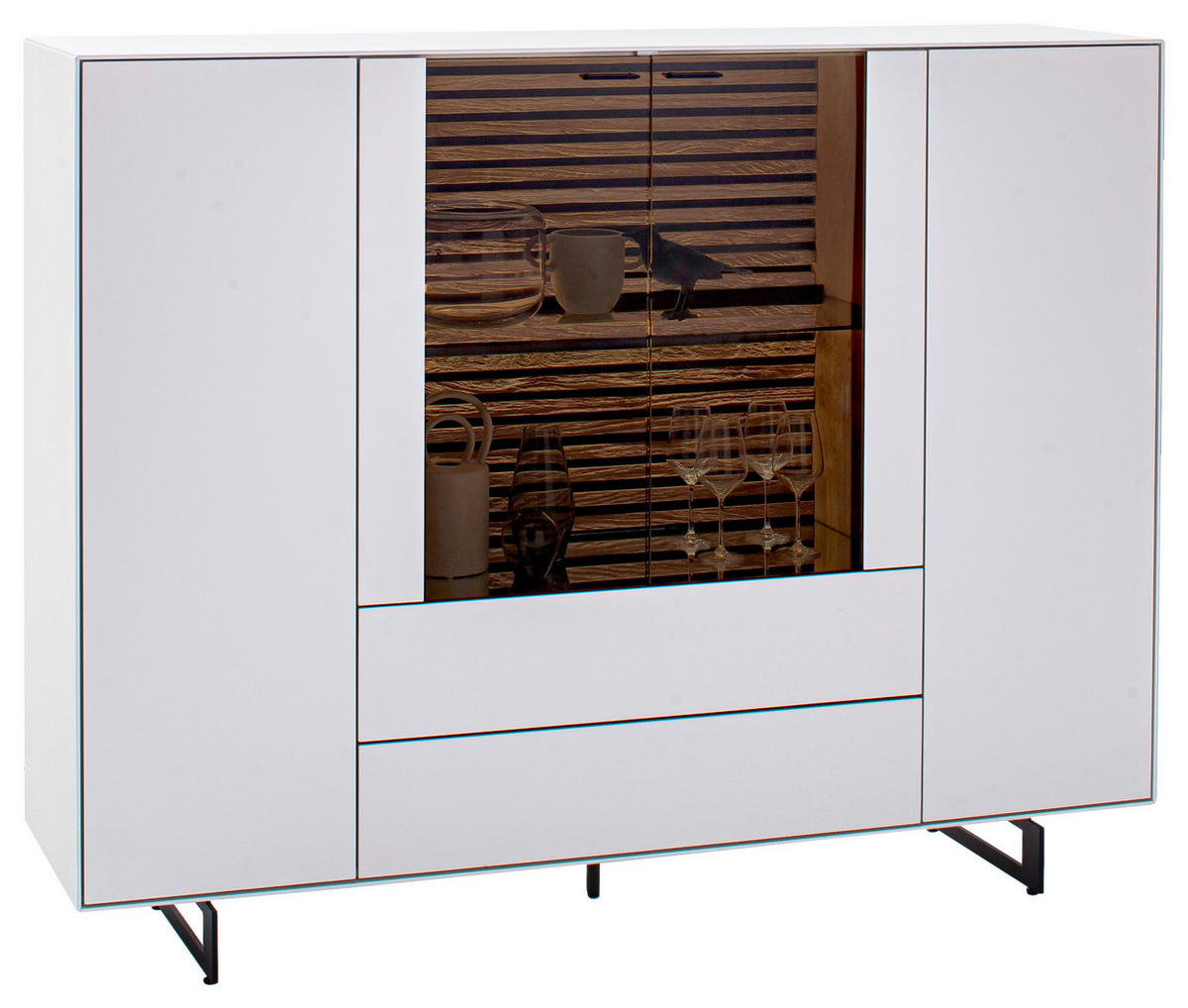 HIGHBOARD Weiß, Eichefarben  165/119/44 cm  - Eichefarben/Anthrazit, Design, Glas/Holz (165/119/44cm) - Schöner Wohnen