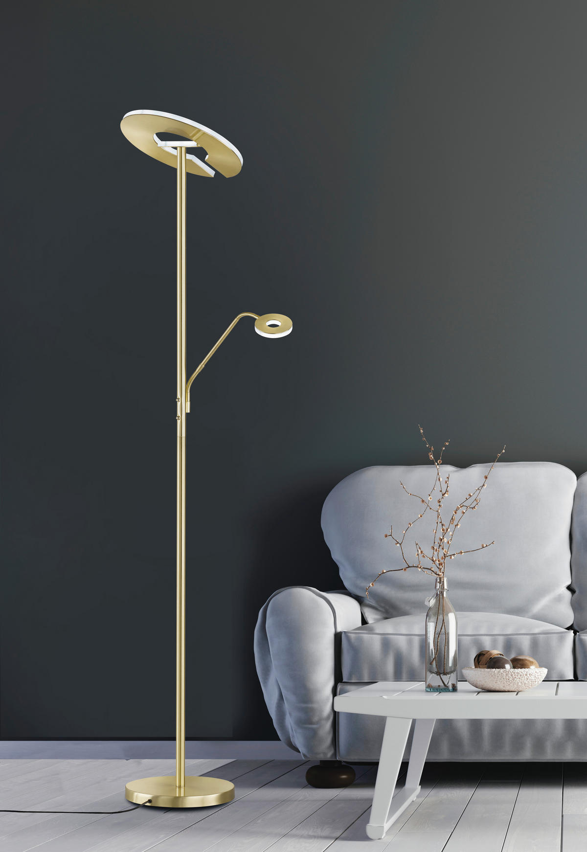 LED-STEHLEUCHTE 35/180 cm    - Messingfarben/Weiß, Design, Kunststoff/Metall (35/180cm)