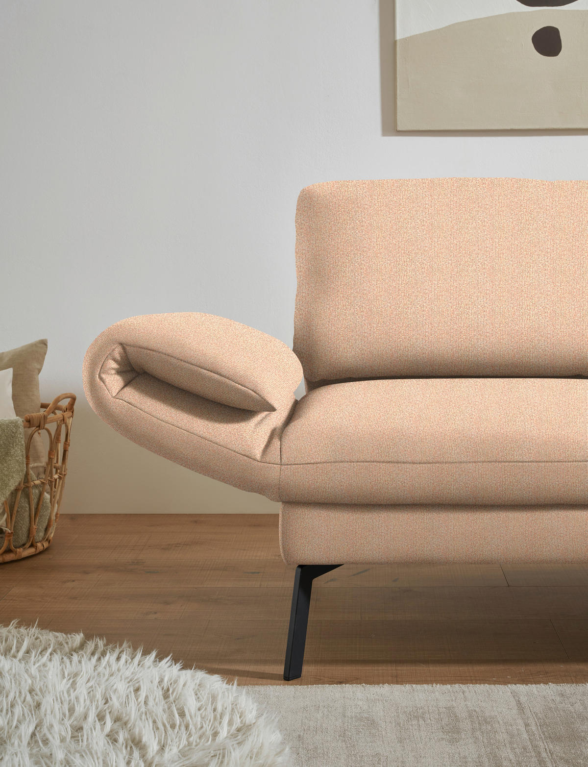 ECKSOFA Flachgewebe Lachsfarben  - Schwarz/Lachsfarben, Design, Textil/Metall (255-365/175-224cm) - Dieter Knoll