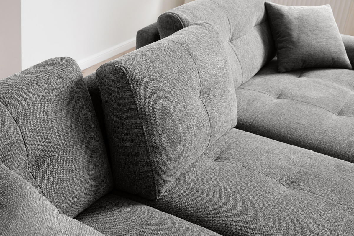 ECKSOFA in Mikrofaser Grau  - Chromfarben/Grau, Modern, Kunststoff/Textil (276/193cm) - Hom`in