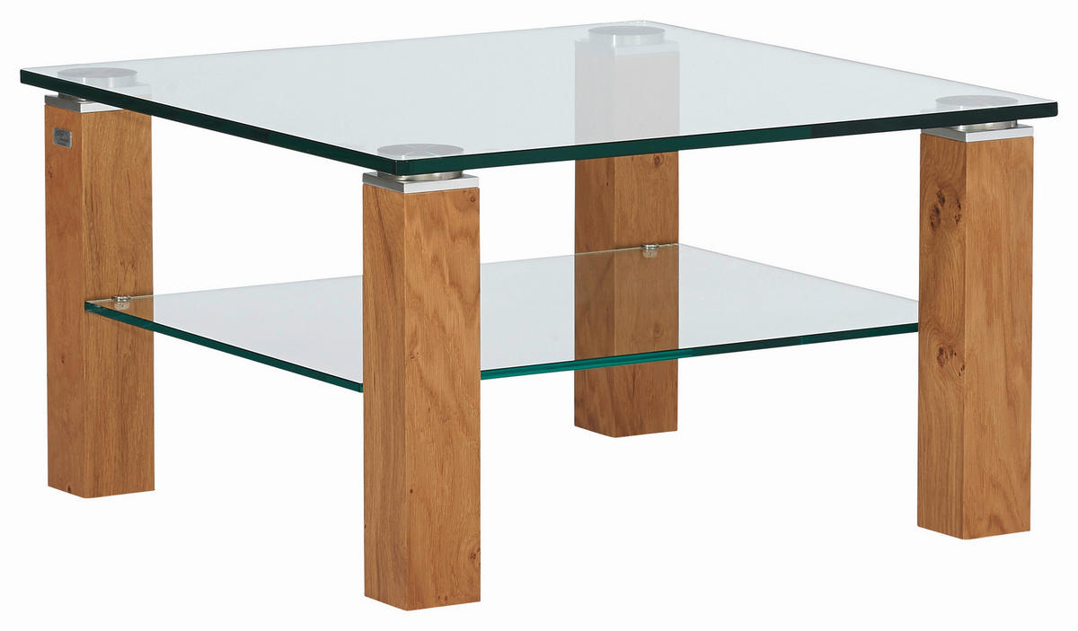 COUCHTISCH Eiche furniert Kristallglas 75/75/43 cm quadratisch Eichefarben  - Eichefarben, Design, Glas/Holz (75/75/43cm)