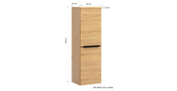 MIDISCHRANK 40/130/35 cm  - Wildeiche/Schwarz, KONVENTIONELL, Holzwerkstoff/Metall (40/130/35cm) - Xora