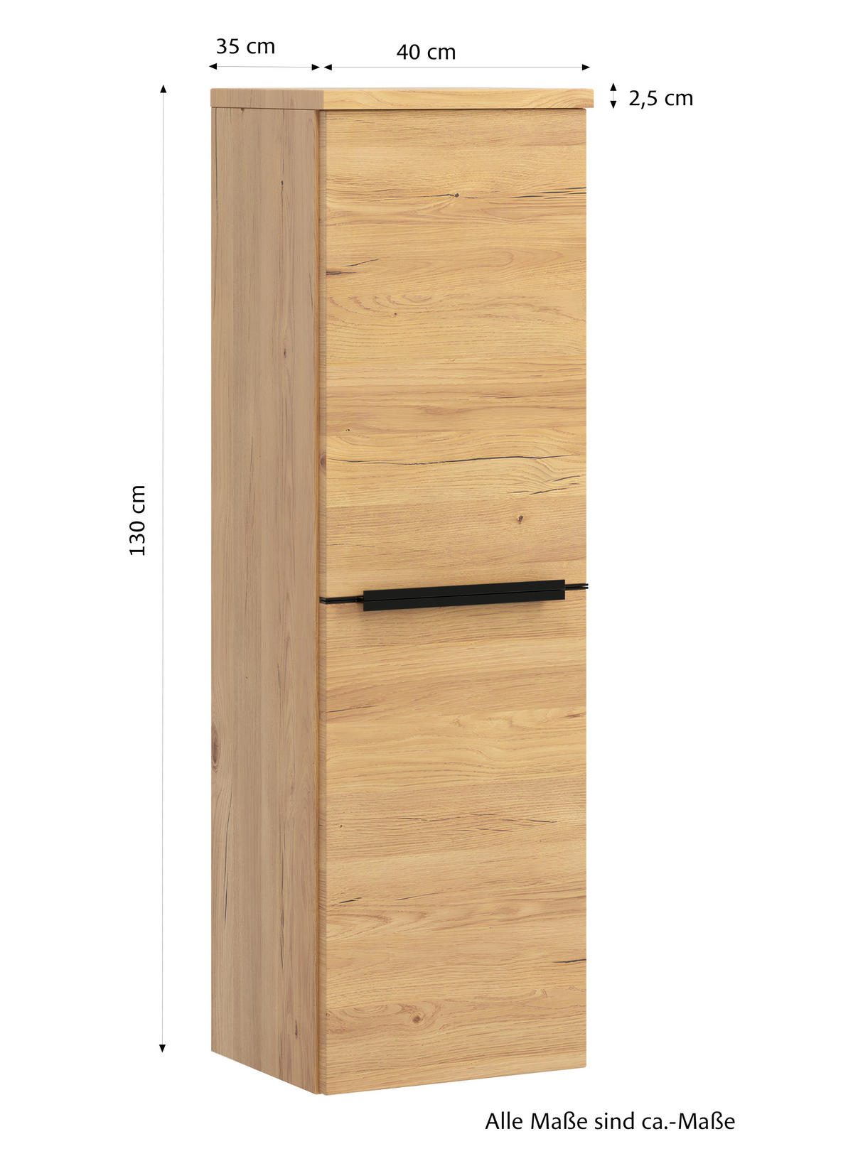 MIDISCHRANK 40/130/35 cm  - Wildeiche/Schwarz, KONVENTIONELL, Holzwerkstoff/Metall (40/130/35cm) - Xora